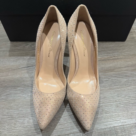 Gianvito Rossi Embellished Crystal Suede Leather Tan Pump Heels - Picture 3 of 16
